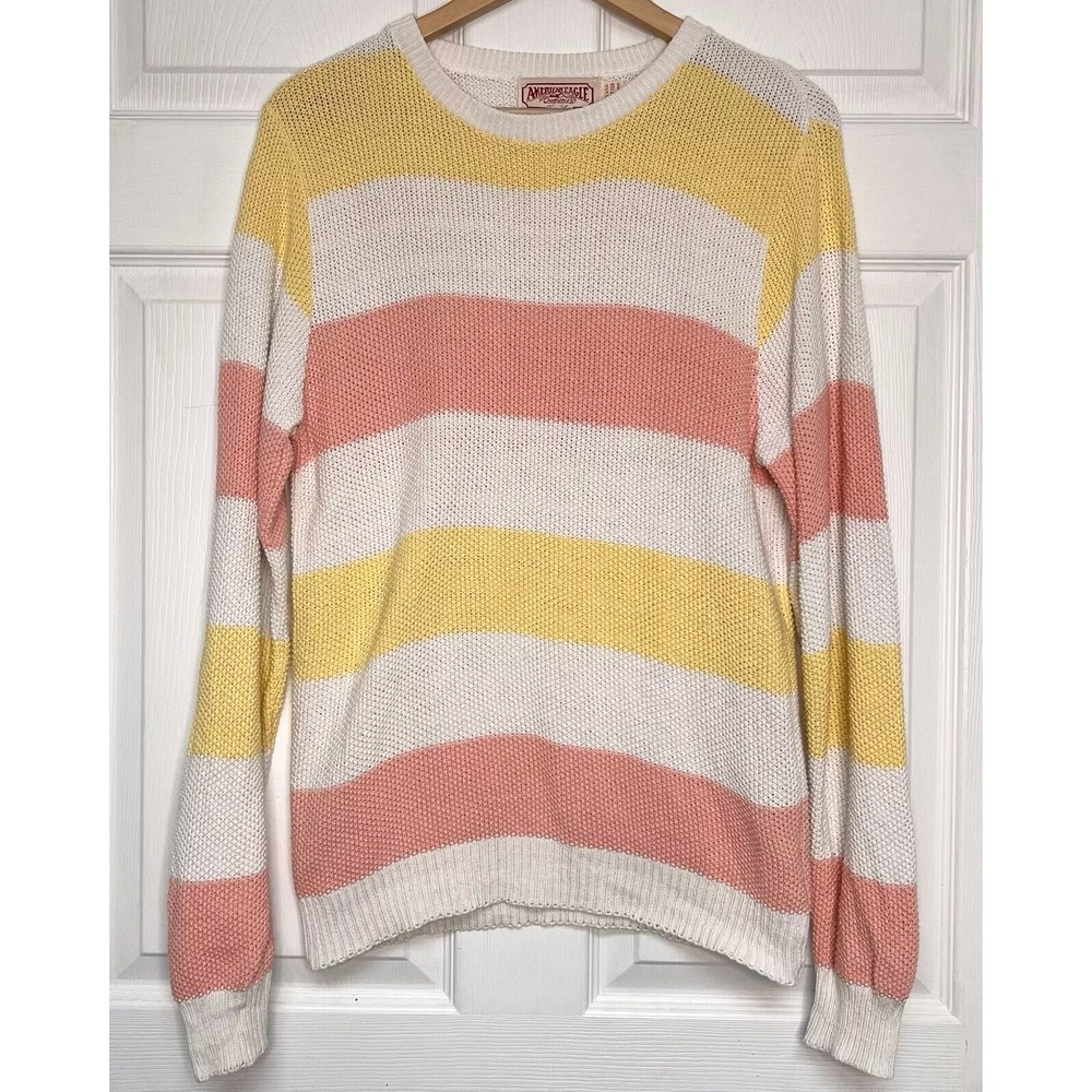 Vintage American Eagle Womens M Sweater Multicolor Striped Long Sleeve Made USA